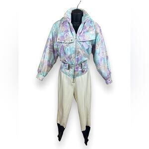 GORGEOUS vintage FERA skiwear snowsuit zip retro 80s 90s purple blue size 6